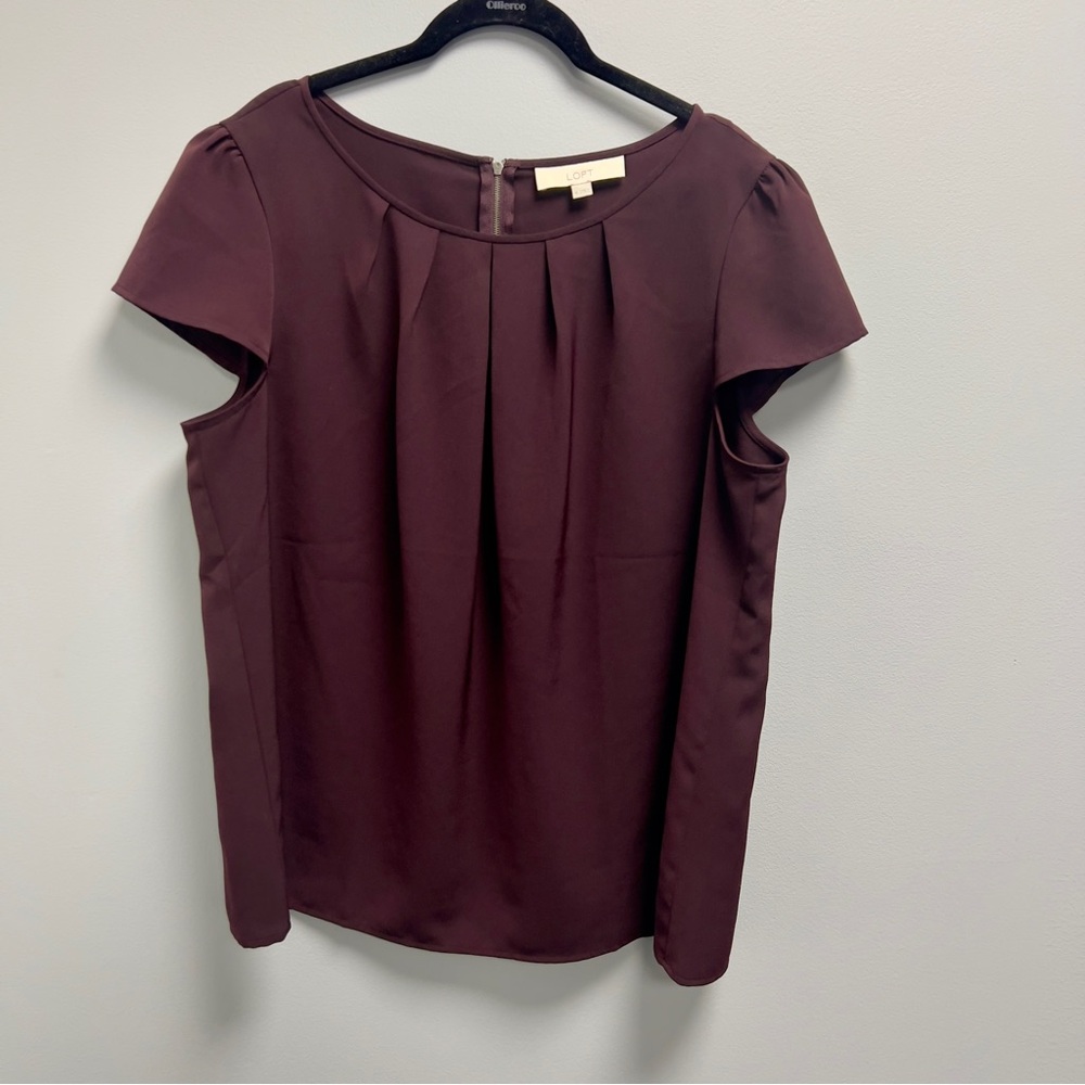 LOFT Plum Cap-Sleeve Pleated Blouse